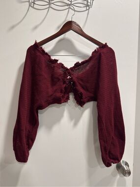 BETTER Burgundy Distressed Knit Bolero Shrug Crop Top NWOT size Large